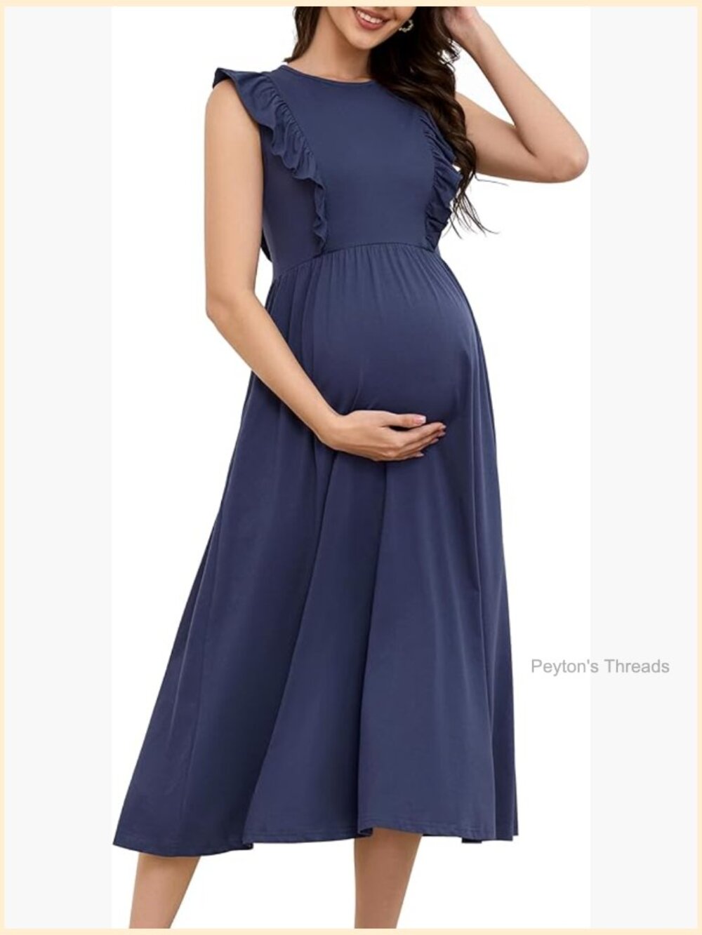 Sleeveless Ruffled Midi Nursing Dress with Hidden Zipper Breastfeeding